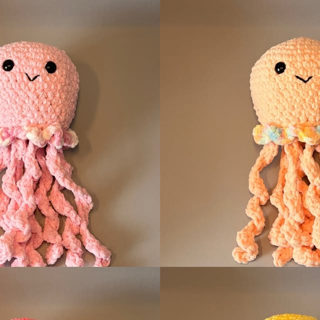 Handmade crochet jellyfish in pastel colours
